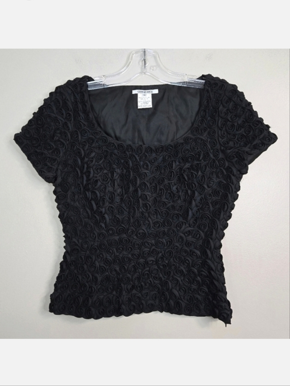 Vintage Georges Rech Black Rosette Blouse, Size 38 ~ VGUC